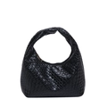 Borsa Hobo intrecciata nera classica in pelle con motivo a scacchi e forma a mezzaluna - Nero