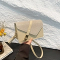 Cream glitter crossbody bag with geometric flap and metallic square lock for women - Khaki