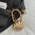 Elegant gold shell-shaped metal evening bag with bead handle and chain strap for women - Shell Inlay Gold Color
