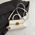 Minimalist white leather handbag in variant color with golden clasp for commuter style - White