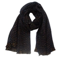 Close-up of navy blue knit scarf with colorful speckled yarn and thick tweed texture - Navy Blue Speckled