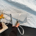 Silver sequin crossbody bag for women with gold clasp and asymmetric envelope flap cover - Silver