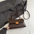 Vintage chocolate brown mini handbag with oil wax leather texture and gold buckle - Dark Brown