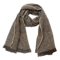 Detail of dark grey herringbone scarf with colored flecks and fine fringe texture - Khaki Beige Speckled