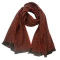 Macro detail of mixed color twill woven scarf with fringe edges and warm texture - Red Speckled