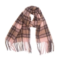 Detailed view of pink and brown plaid scarf featuring soft cashmere texture and long fringe - 180*50+10CM / Pink