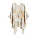 Vista dettagliata del poncho a quadri beige e bianco con trama morbida e frange - 150*110CM / Bianco Sporco