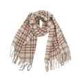 Classic plaid tassel scarf in cream white with red and blue stripes for winter warmth - Beige Houndstooth