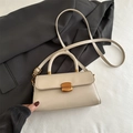 Chic beige rectangular crossbody bag with vintage gold clasp and top handle for women - Khaki