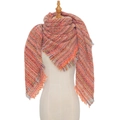 Classic orange plaid oversized scarf with soft fringes for autumn and winter warmth - 135x135cm / Orange