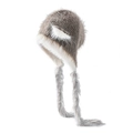 Detail showing plush faux fur trim and braided earflaps on the gray knit winter hat - 29 x 23cm / 02# Khaki