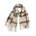 Écharpe classique à carreaux beige avec rayures noires, accents orange et franges - Blanc Cassé