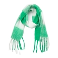 Dettaglio di una sciarpa spessa a quadri verdi e bianchi con lunghe frange - Verde/Bianco