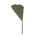 Detailed view of olive green ribbed knit shawl with asymmetrical triangular cut and ties - Olive Green