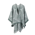Detail of wool geometric jacquard pattern and premium knit texture on oversized shawl - One Size / Green