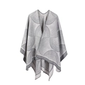 Detail of gray and white geometric jacquard pattern on wool blend knit shawl - One Size / Gray