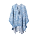 Detail of blue and white paisley wool shawl with premium knit texture and stitched edges - One Size / Blue