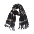 Écharpe à carreaux pour femmes avec franges en noir et gris accents orange - Noir
