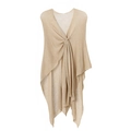 Close-up of beige knit shrug shawl with elegant knot detail and lightweight texture - Khaki