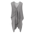 Detail of grey knitted shawl showing the twist-knot front and elegant draped texture - Dark Gray