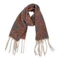 Detailed view of winter check knit scarf featuring soft bouclé yarn and long tassels - Caramel Large Plaid