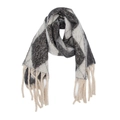 Close-up of thick knitted jacquard scarf featuring black and grey argyle pattern and fringe - Dark Grey Argyle (01#)