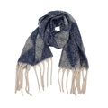 Detail of winter scarf featuring argyle knit pattern and chunky cream fringe tassels - Navy Blue Argyle (02#)