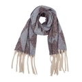 Close-up of winter knit scarf featuring blue and brown argyle patterns and thick tassels - Lake Blue Purple Argyle (03#)