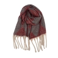 Close-up of red and grey geometric pattern knit scarf with creamy white fringe tassels - Wine Red Argyle (05#)
