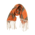 Close-up of thick winter scarf featuring orange argyle pattern and off-white fringe detail - Orange Argyle (07#)