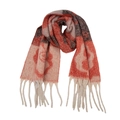 Detail des Strickschals mit orangefarbenem Jacquardmuster und gedrehten Quastenfransen - Orange Blumenmuster (TH50-01#)
