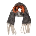 Detailtextur des Jacquard-Strickschals mit dicken cremefarbenen Quasten und Farbmuster - Grau Orange Blumenmuster (TH50-03#)