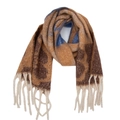 Detailaufnahme des dicken Jacquard-Schals mit Blumenmuster und cremefarbenen Fransen - Braun Kaffee Blumenmuster (TH50-04#)