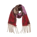 Detail of winter scarf showing floral jacquard pattern and long cream tassels - Red Brown Floral (TH50-07#)
