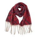Dettaglio macro della sciarpa jacquard a quadri rossi con frange bianco sporco - Quadri a Doppia Linea Rosso Porpora
