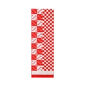 Detail of red and white checkered knit scarf showing premium jacquard texture and rib edges - Red