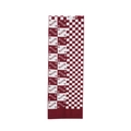 Detailed view of red and white checkerboard knit scarf with ribbed hem and soft texture - Dark Red
