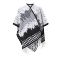 Détail d'un châle en tricot avec motif pied-de-poule, graphiques de montagnes et franges - 01# Noir Blanc