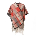 Detail of red and grey check shawl with long fringe edge and thick warm texture - 02# Orange Red Grid