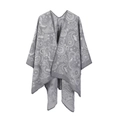 Elegant grey paisley jacquard wool poncho shawl for women featuring a thick knit finish - One Size / Gray