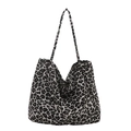 Retro corduroy shopper met luipaardprint en dubbele schouderbanden in grijs-zwart - Zwart
