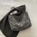 Retro corduroy tote bag met luipaardprint, grote capaciteit en stijlvolle schouderbanden - Zwart