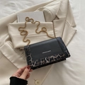 Leopard print crossbody bag with gold chain and black leather contrast finish - Brown