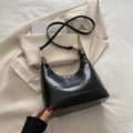 Bolso bandolera de moda en cuero PU negro con herrajes dorados para mujer - Negro