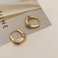 U-vormige 18K vergulde oorringen met kleurrijke zirkonia stenen voor dames - Goud Micro-gezet Kleurrijke Zirkonia (Goud)