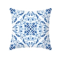 Housse de coussin carrée bleue en peau de pêche avec motif ethnique porcelaine - Porcelaine Bleue et Blanche Étoilée (TPR381-5) / 45x45 Carré (Sans Garnissage)
