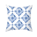 Housse de coussin motif carreaux méditerranéens bleus en tissu peau de pêche - Fleur Méditerranéenne à l'Aquarelle (TPR381-6) / 45x45 Carré (Sans Garnissage)