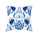 Housse de coussin ethnique carrée avec imprimé floral bleu aquarelle sur fond blanc - Damas Vintage Bleu (TPR381-7) / 45x45 Carré (Sans Garnissage)
