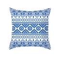 Housse de coussin ethnique bohème avec motif de totem géométrique bleu sur tissu blanc - Totem Bohème Bleu (TPR381-9) / 45x45 Carré (Sans Garnissage)