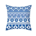 Housse de coussin ethnique bleu et blanc avec motifs géométriques et plumes - Géométrique Circulaire Ethnique (TPR381-10) / 45x45 Carré (Sans Garnissage)